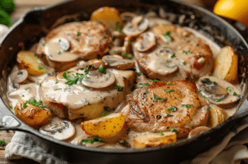 Russian Pork Chops and Potatoes in Sour Cream Sauce