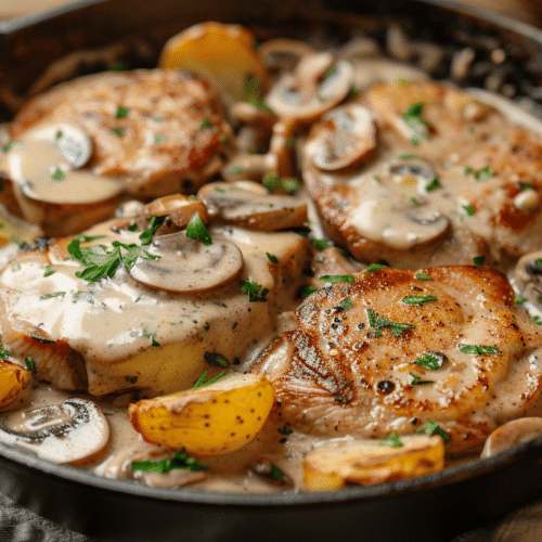 Russian Pork Chops and Potatoes in Sour Cream Sauce