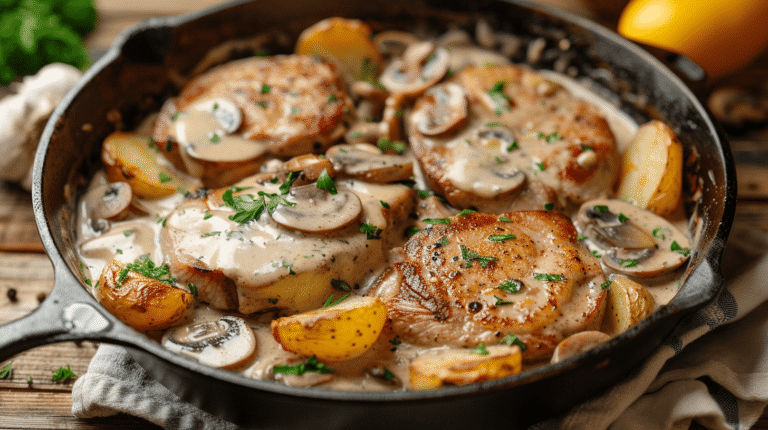 Russian Pork Chops and Potatoes in Sour Cream Sauce