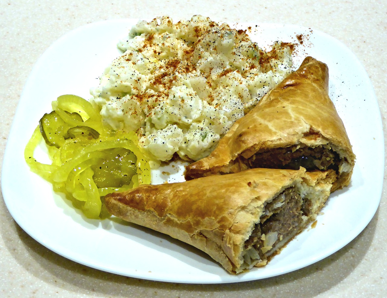 Ground Beef and Sausage Pie (Pastry or Potato Topped)