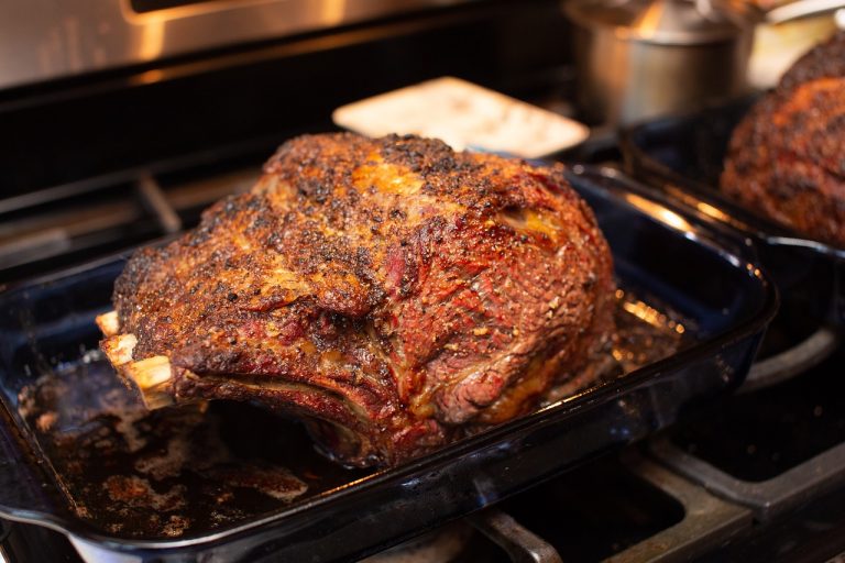 Prime Rib Roast Beef With Fresh Garlic and Rosemary