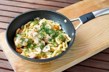 Pasta With Red Sauce and Salmon