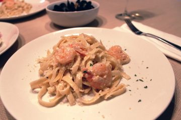Shrimp Fettuccine Alfredo over Spinach Noodles