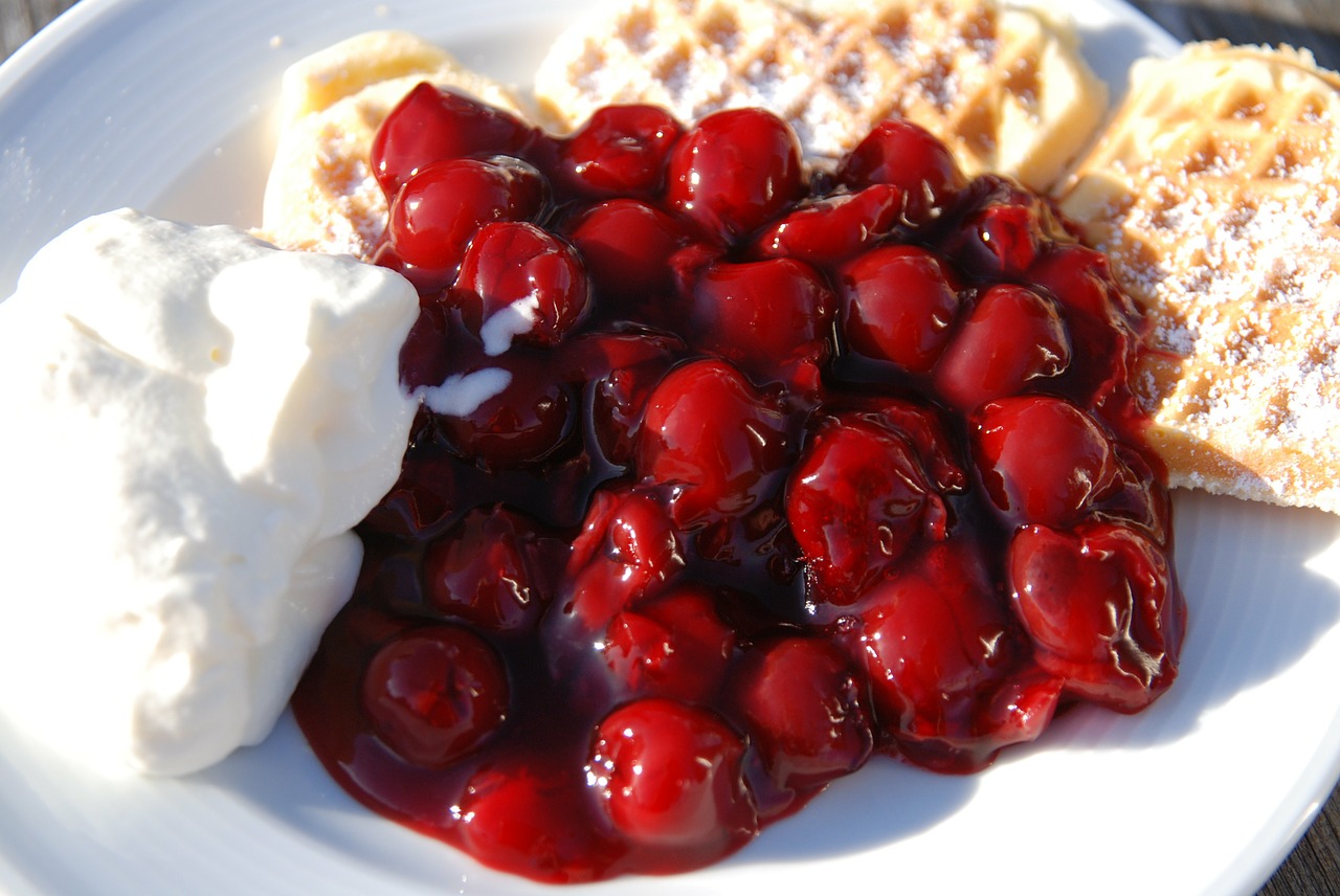 Ouzo-Poached Cherries With Waffles