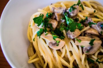 Shrimp and Mushroom Linguini With Creamy Cheese Herb Sauce