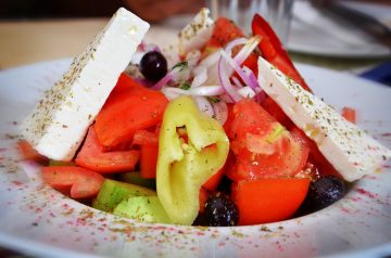 Greek Peach and Grilled Green Pepper Salad