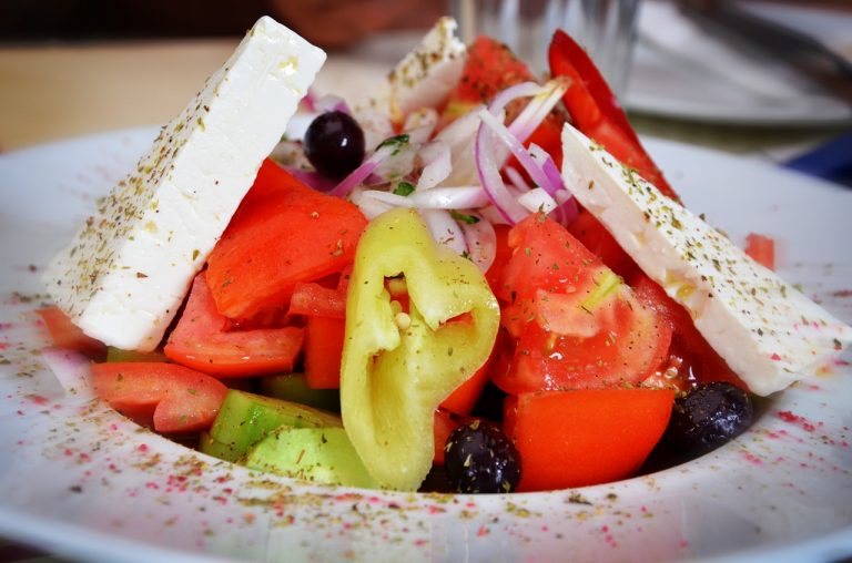 Greek Peach and Grilled Green Pepper Salad
